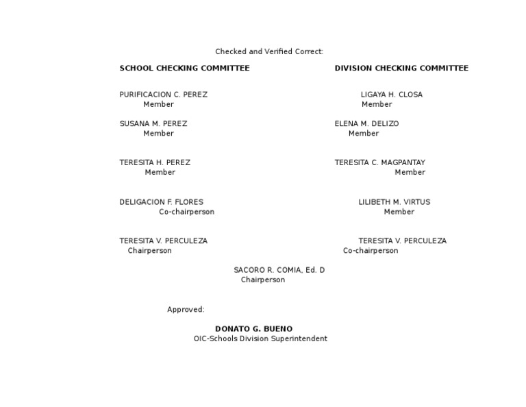 School Checking Committee Members List | PDF | Career & Growth | Wellness