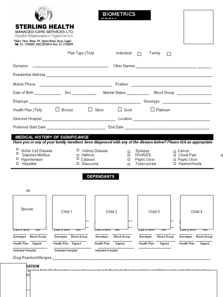 Sterling Health HMO Biometric Form | PDF