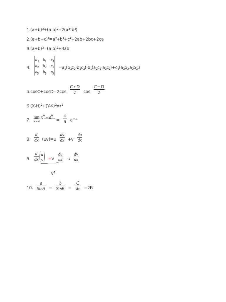 Mathematical Identities and Formulas | PDF
