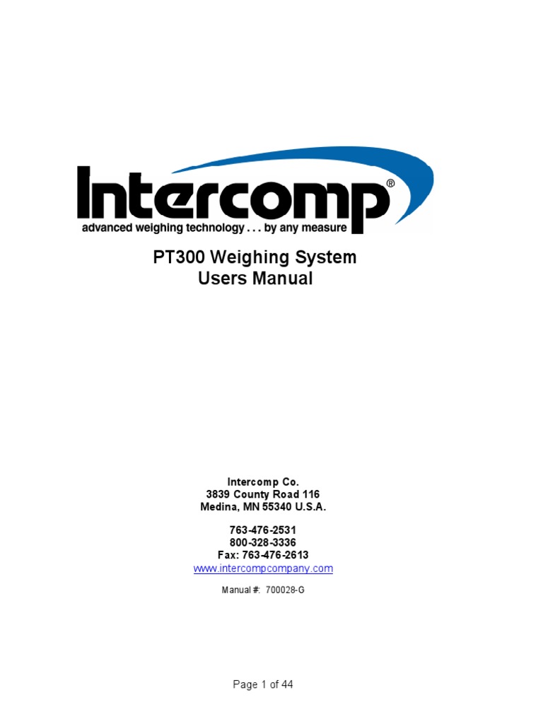 INTERCOMP Pt300 Users Manual Rev g | Calibration | Battery (Electricity)