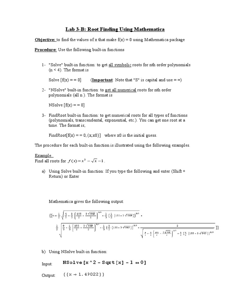 Lab 3-B: Root Finding Using Mathematica | PDF