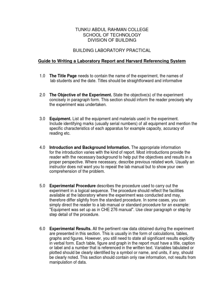 Guide To Writing A Laboratory Report & Harvard Referencing System