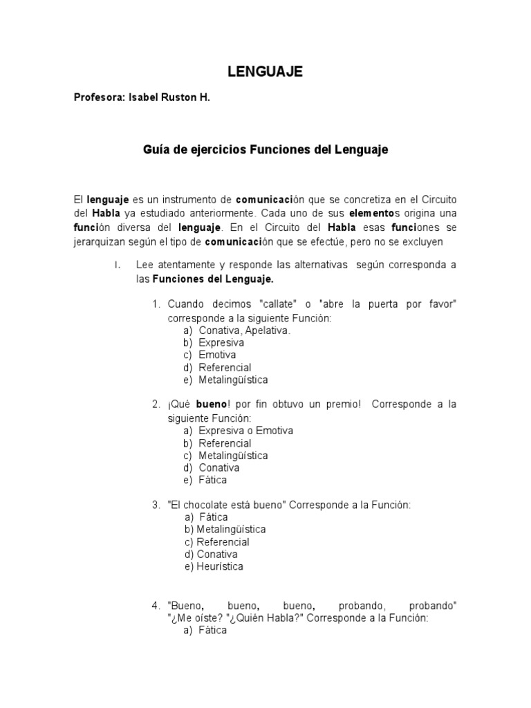 Guia de Ejercicios Funciones Del Lenguaje | PDF | Comunicación humana ...