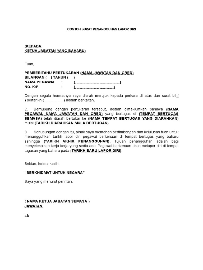 Contoh Surat Permohonan Pertukaran Penempatan Jururawat
