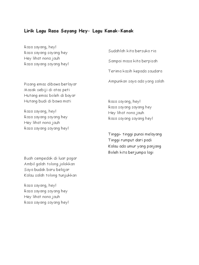 Lirik Lagu Rasa Sayang Hey Lirik Lagu Rasa Sayang Hey