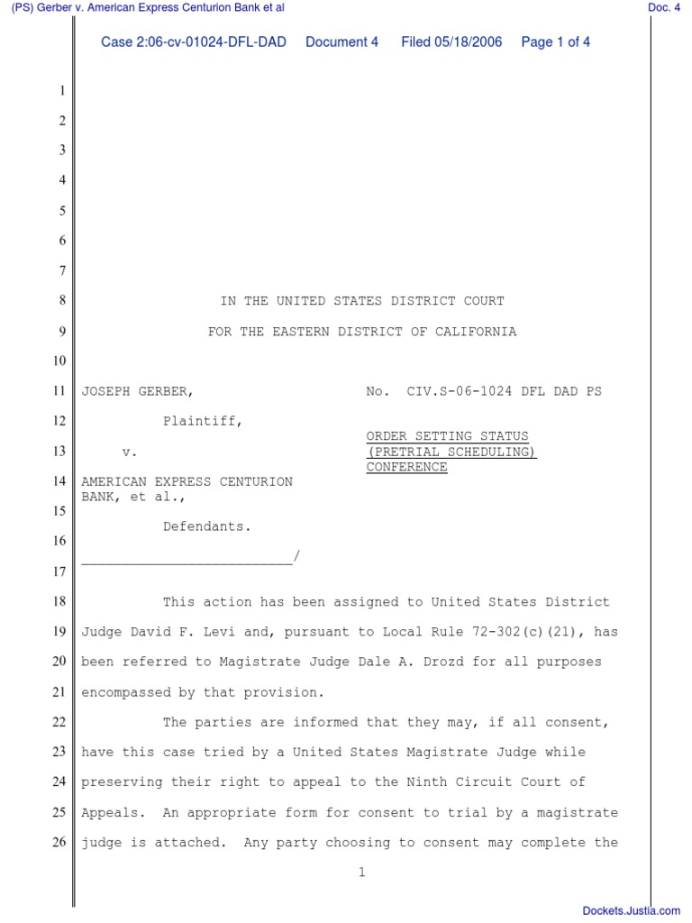 Status Conference Order for Gerber v. AMEX | PDF