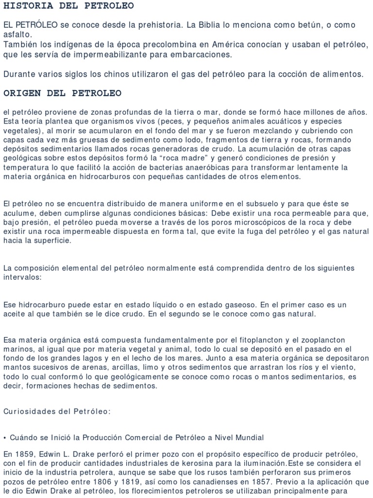 Historia y usos del petróleo | PDF | Refinería de petróleo | Petróleo