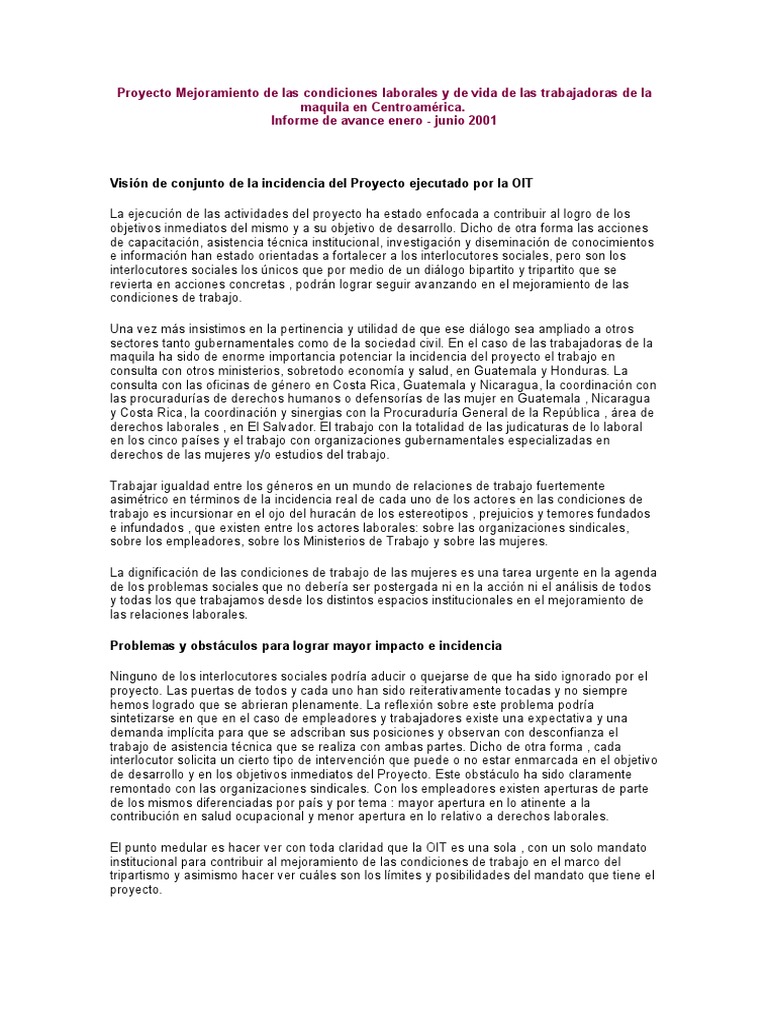 Mejora de condiciones laborales en maquilas | PDF | Organización ...