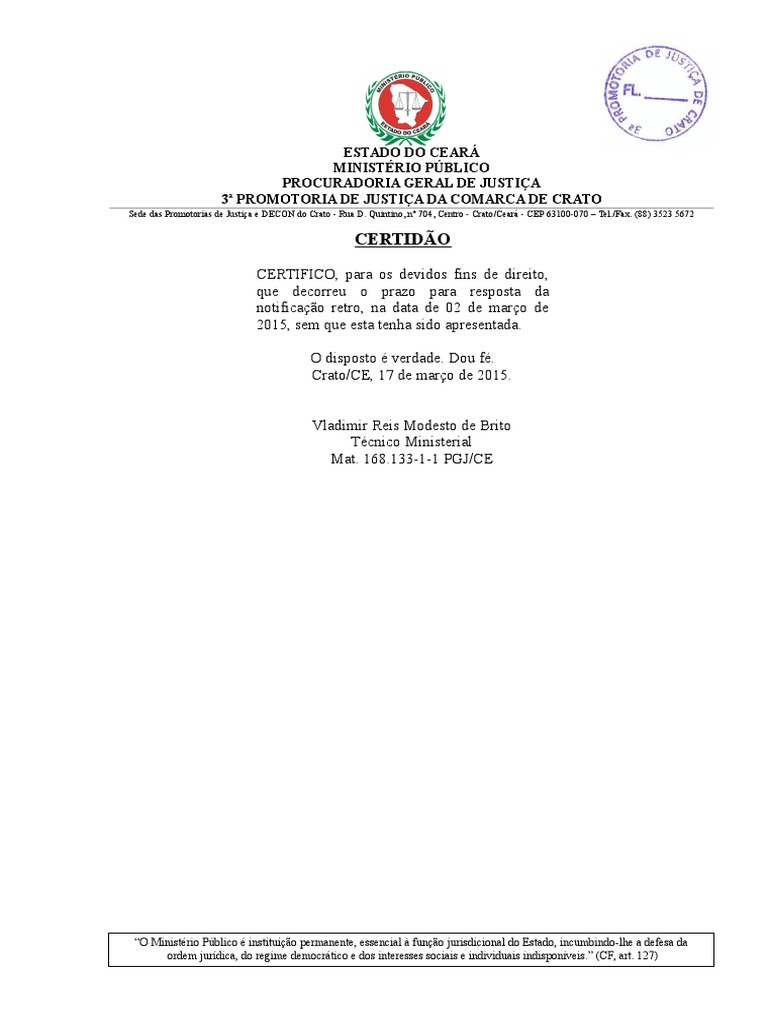MODELO - Certidão - Decurso de Prazo | PDF | Ciência Política | Direito ...