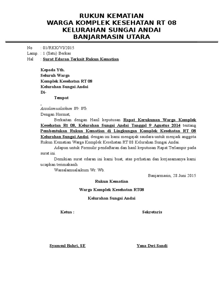 Contoh surat edaran iuran kematian Namun bangunan masih dalam proses pembuatan pondasi tembok beserta plester dinding.