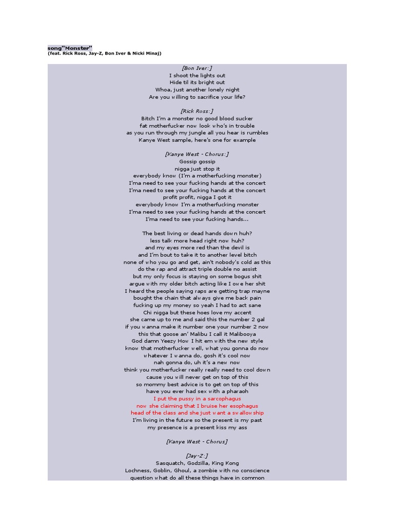Monster Lyrics (Amended) 2 | Leisure | Entertainment (General)
