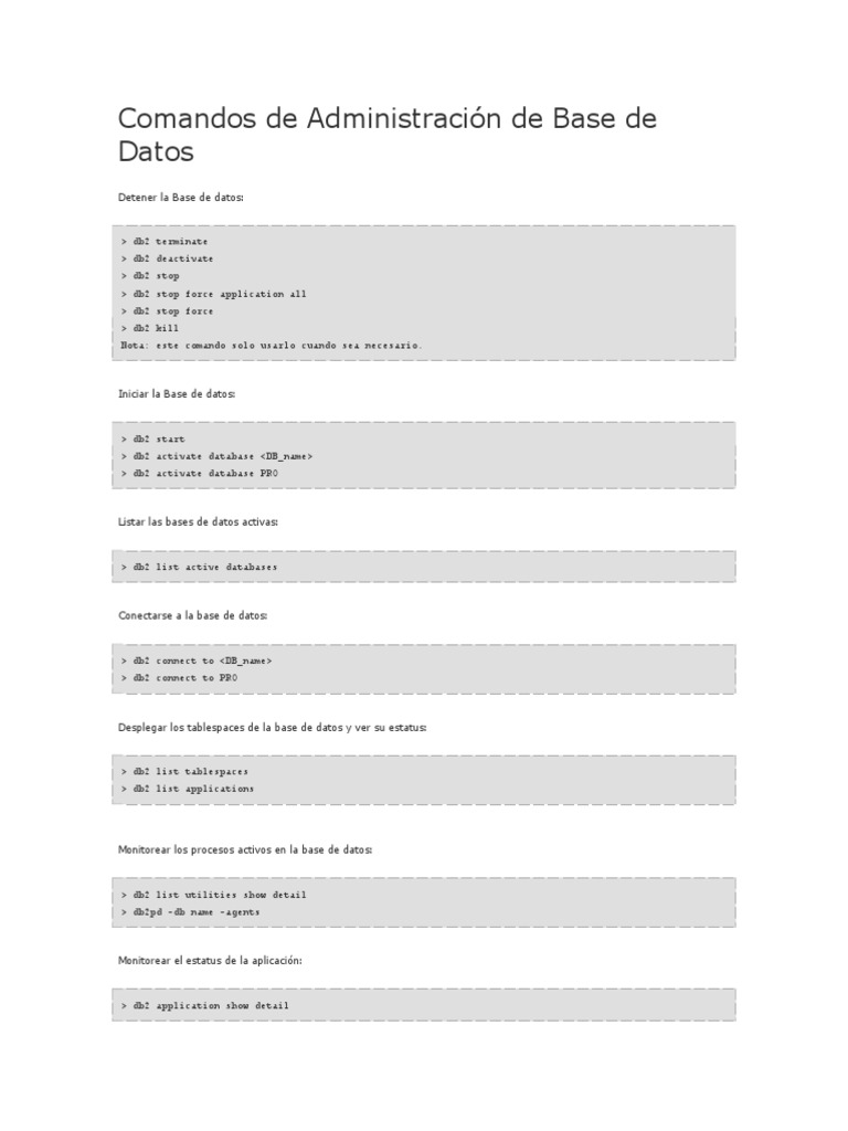 Comandos de Administración de Base de Datos | PDF | SQL | Datos de ...
