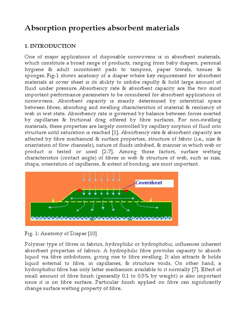 Absorption Properties Absorbent Materials  Wetting  Volume