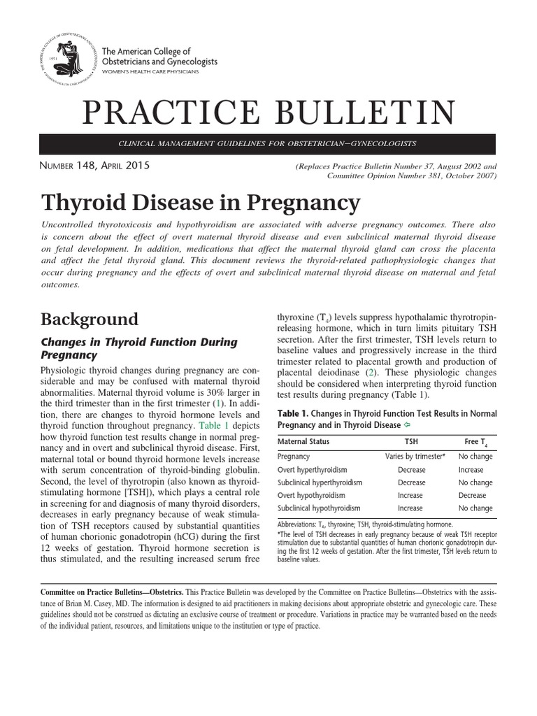 Acog Practice Bulletin Tiroides PDF Hypothyroidism Hyperthyroidism