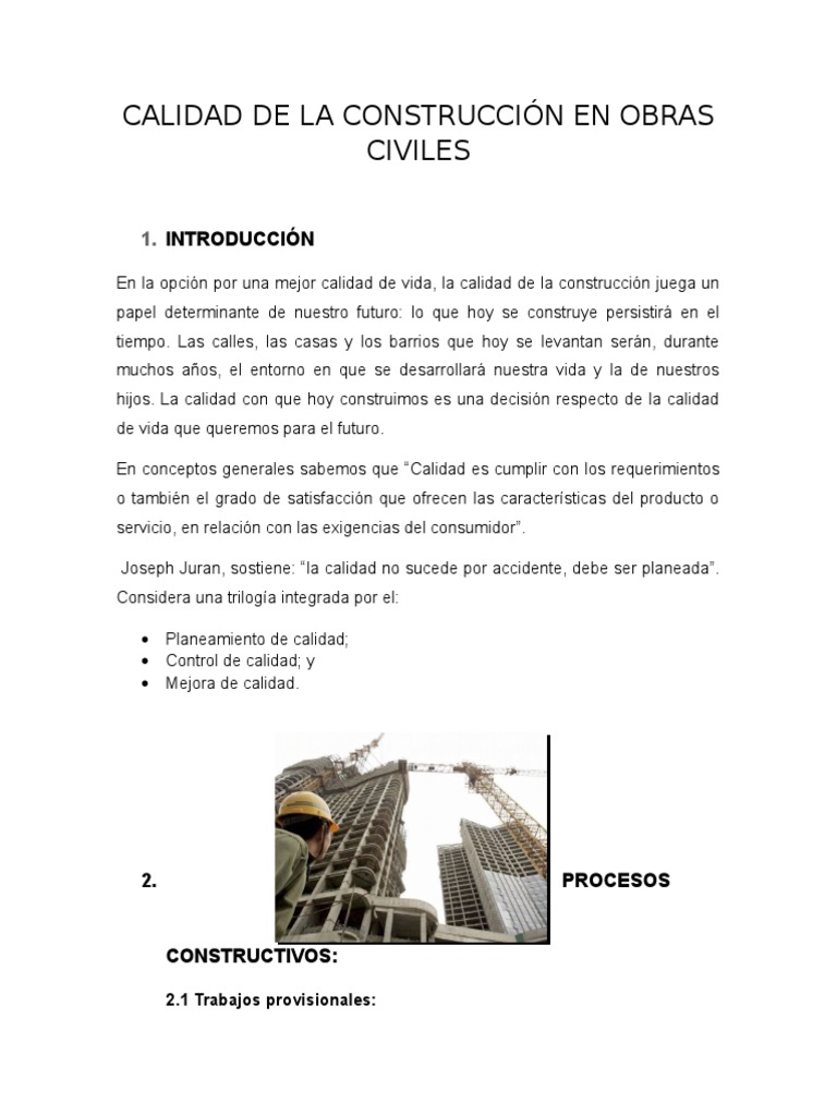 Calidad de La Construcción en Obras Civiles | PDF | Calidad (comercial ...