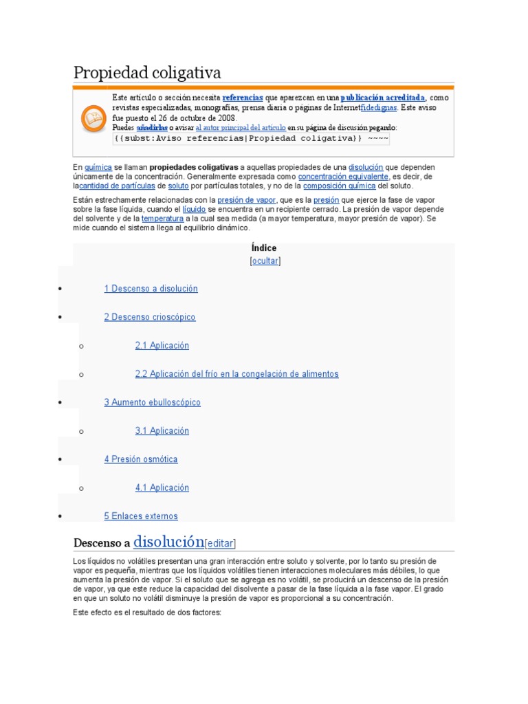 Propiedad Coligativa PDF Ósmosis Química Física