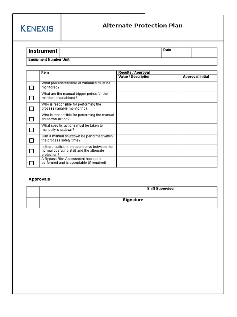 Alternate Protection Plan: Date Equipment Number/Unit | PDF | Business ...