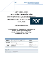 Metodologia Organizării Şi Desfăşurării Concursului de Admitere Licenţă La Facultatea de Litere, Istorie Și Teologie