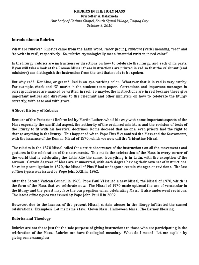 Rubrics in The Holy Mass PDF Mass (Liturgy) Altar