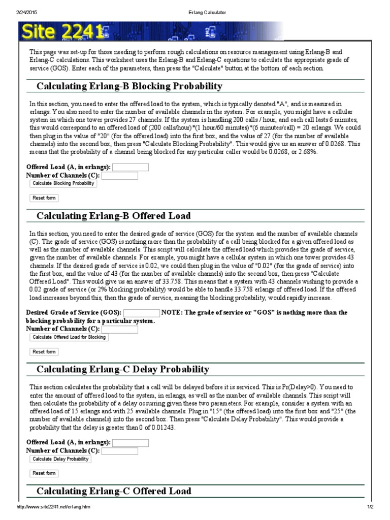 Erlang Calculator PDF Applied Mathematics