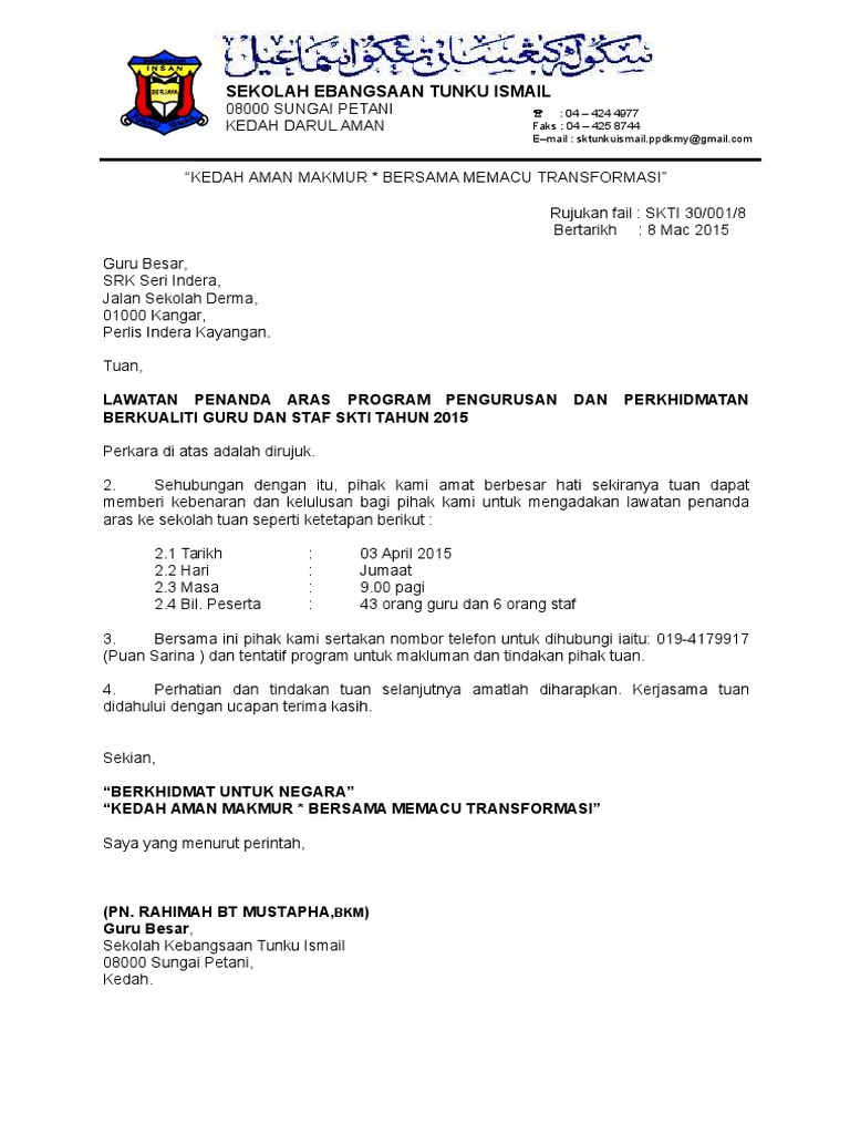 Surat Lawatan Penanda Aras Smk Bandar Damai Perdana