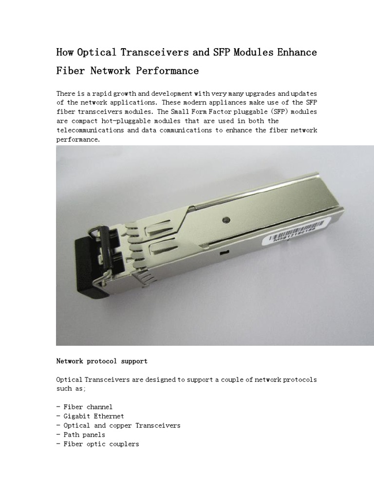 How Optical Transceivers and SFP Modules Enhance Fiber Network