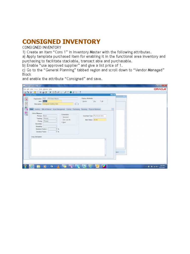 Consigned Inventory Setup in Oracle R12 | PDF | Cheque | Invoice