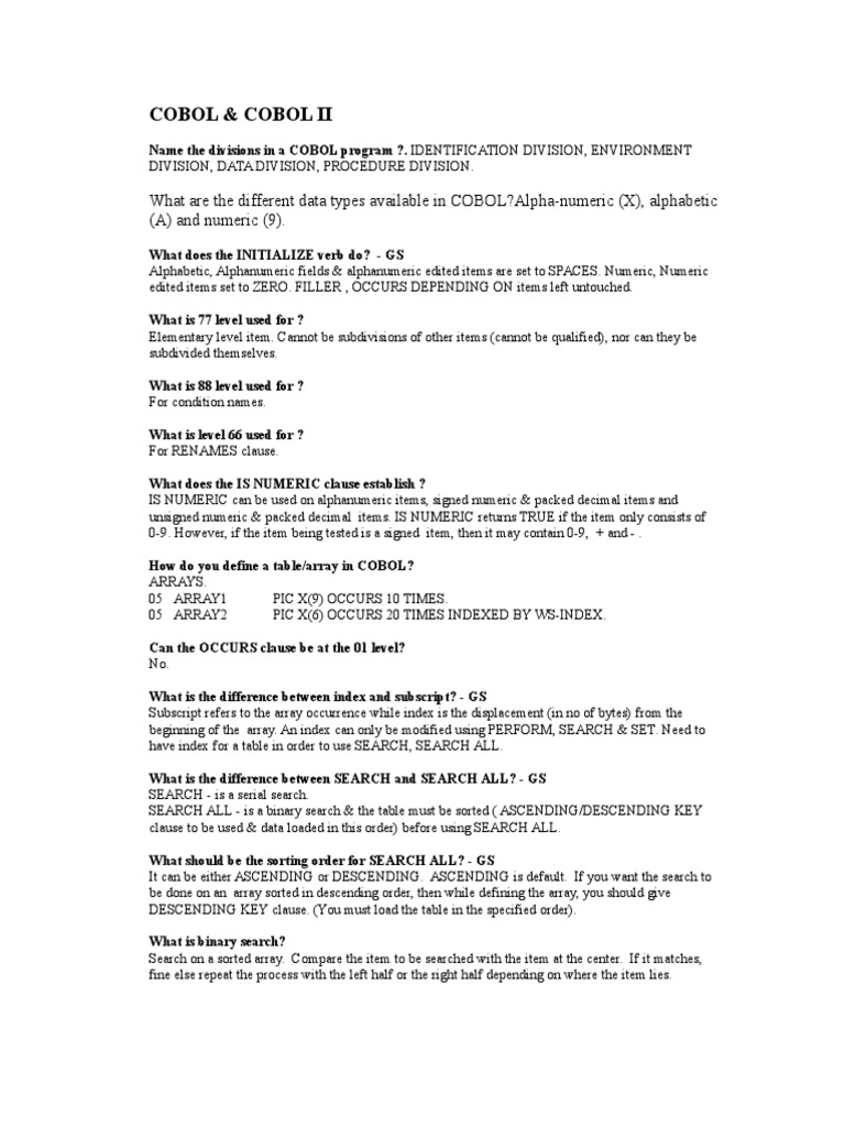 Cobol Interview Questions | PDF | Byte | String (Computer Science)