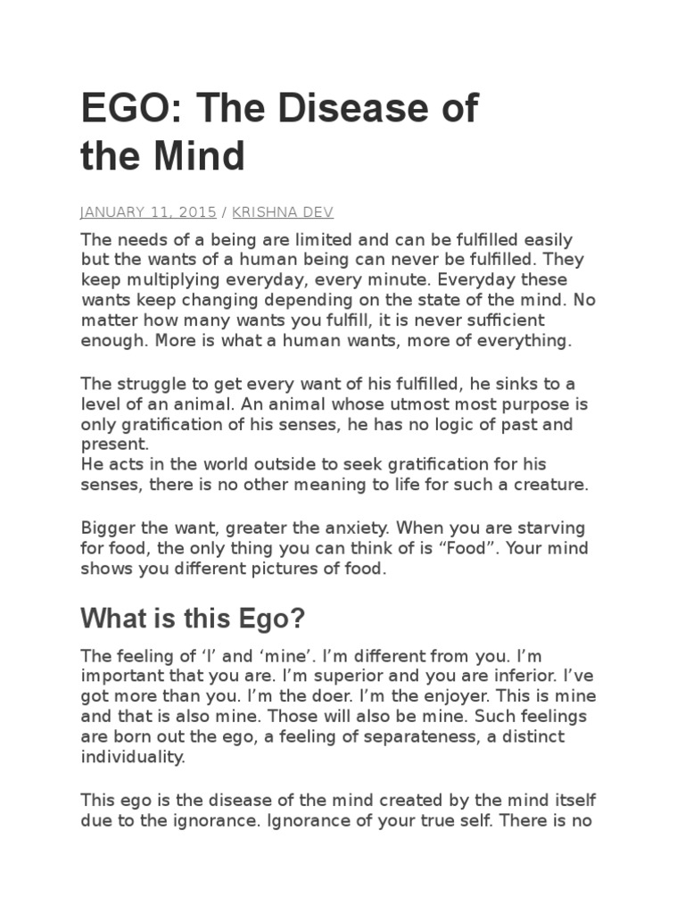 Ego Disease of the Mind Explained PDF Dharma Id