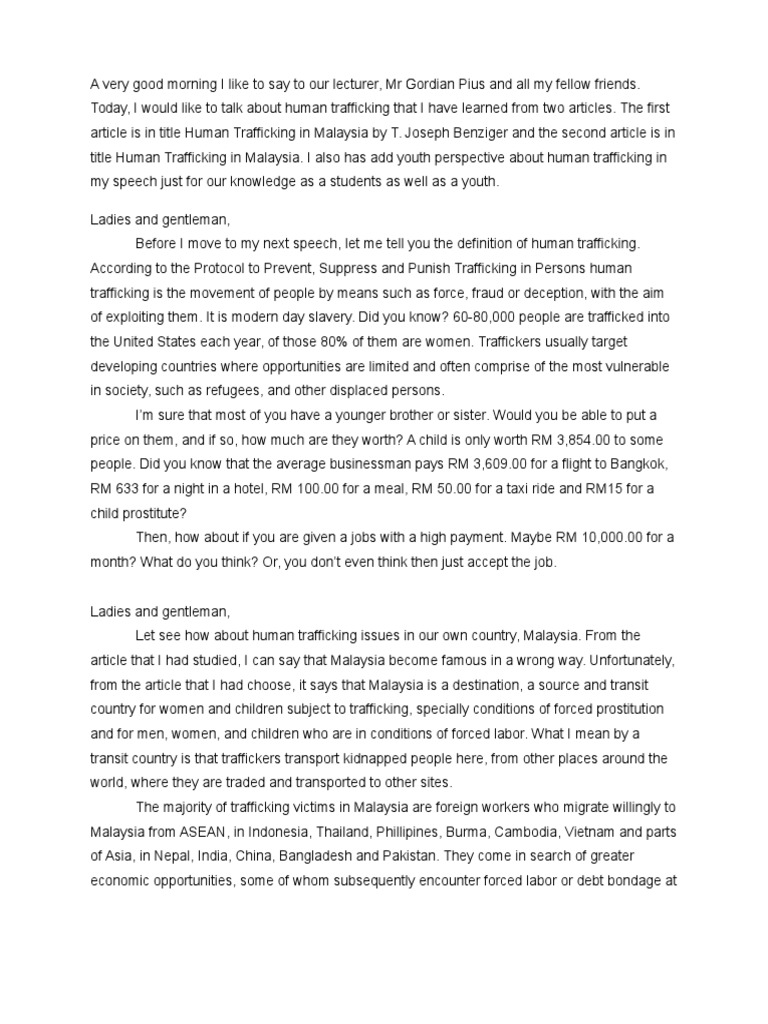 Human trafficking speech image