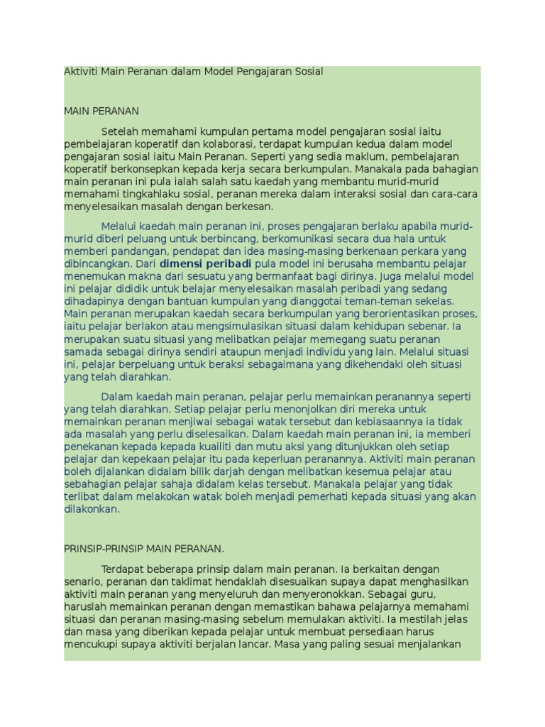 Aktiviti Main Peranan Dalam Model Pengajaran Sosial | PDF