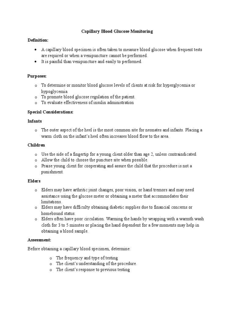 Capillary Blood Glucose Monitoring PDF Blood Sugar Clinical Medicine