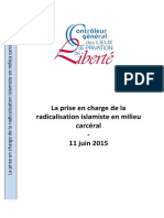 Avis Relatif À La Prise en Charge de La Radicalisation Islamiste en Milieu Carcéral