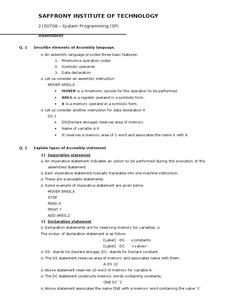10.question Bank With Answers | PDF | Assembly Language | Parameter ...
