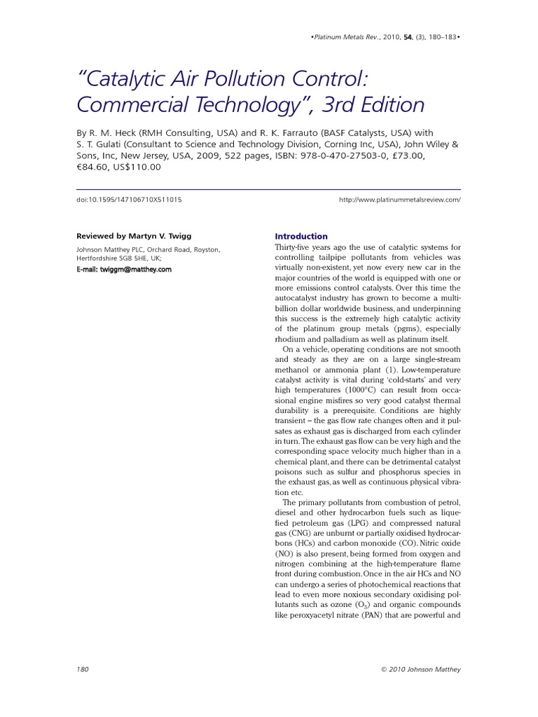 Catalytic Air Pollution Control Technology | PDF | Catalysis | Exhaust Gas
