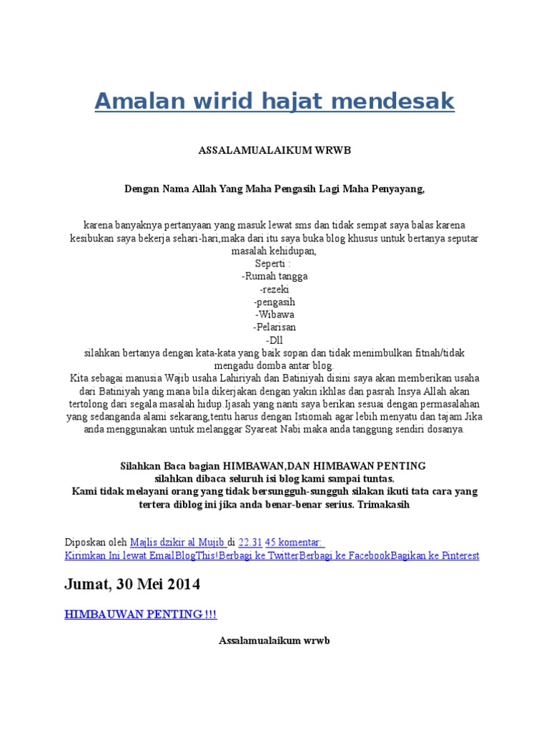 Amalan Wirid Hajat Mendesak