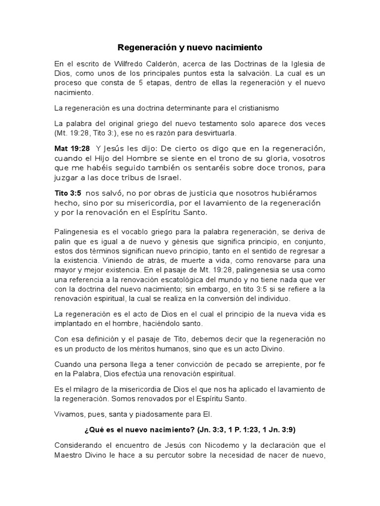 Regeneración Y Nuevo Nacimiento En Cristo Pdf Pecado Salvación