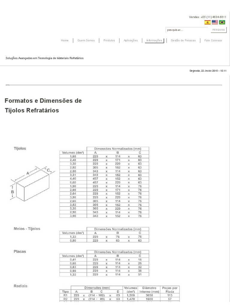 Formatos e Dimensões de Tijolos Refratários | PDF | Science | Ciência e ...