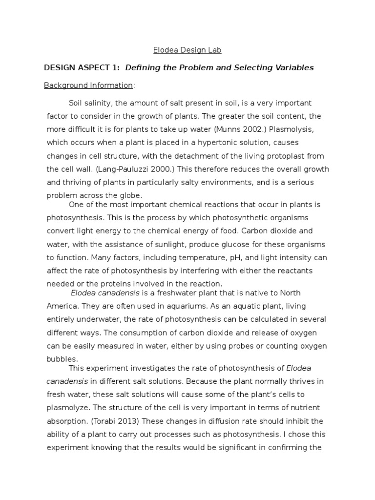 Elodea Design Lab PDF Photosynthesis Plants