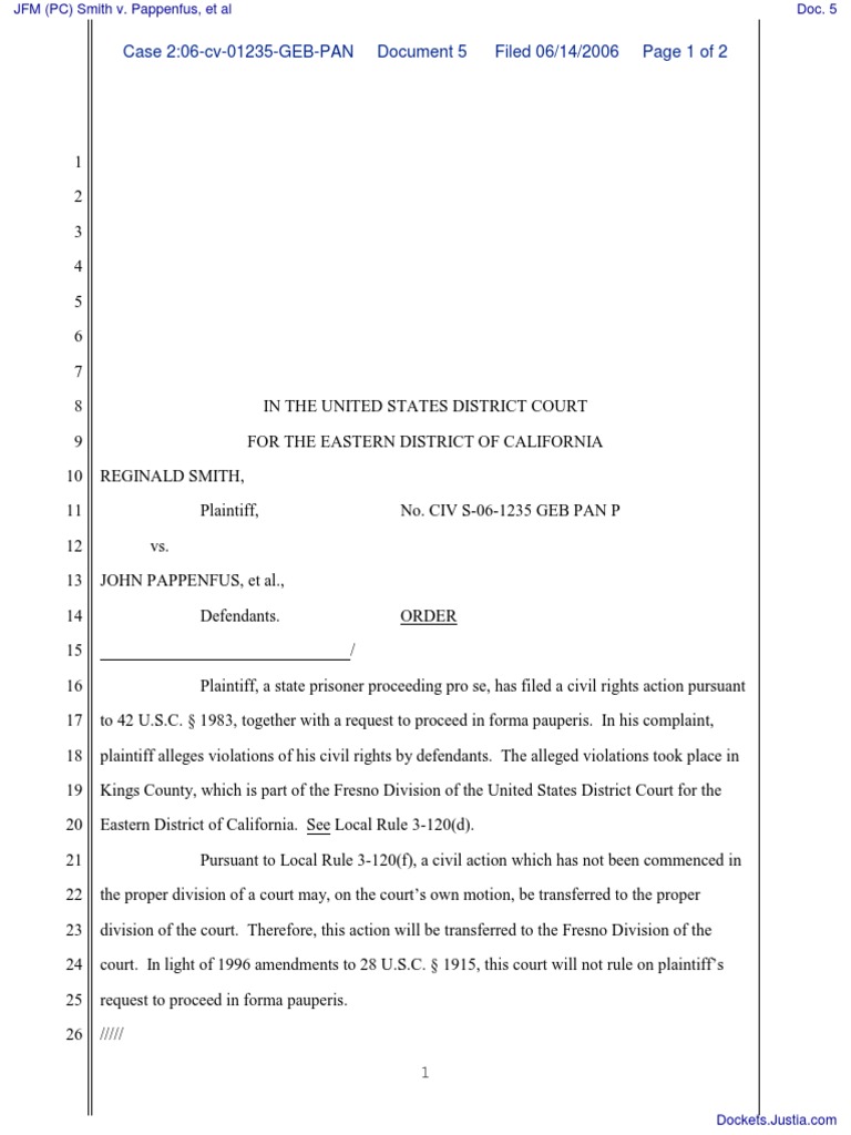 Civil Rights Case Transfer Order | PDF | United States District Court ...