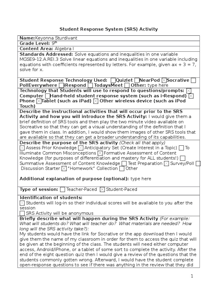 4 Student Response and Assessment Template 6200 | PDF | Educational ...
