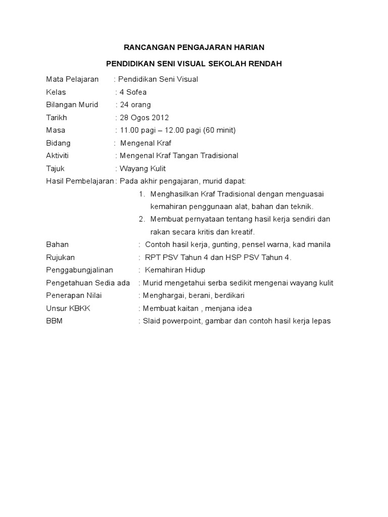 RPH Wayang Kulit THN 4 | PDF | Seni