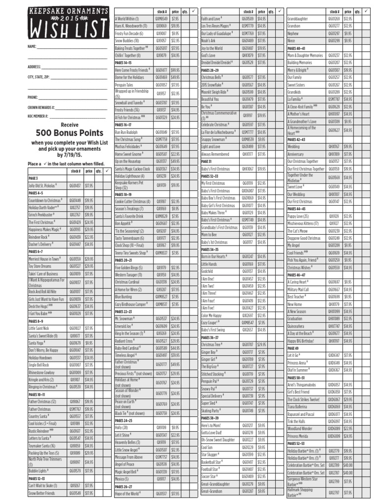 2015hallmarkkeepsakeornamentwishlist.pdf Santa Claus Christmas