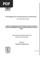 Análisis de la Implementación de la Política Social en el combate a la pobreza del Municipio de Santa Catarina del Estado de San Luis Potosí