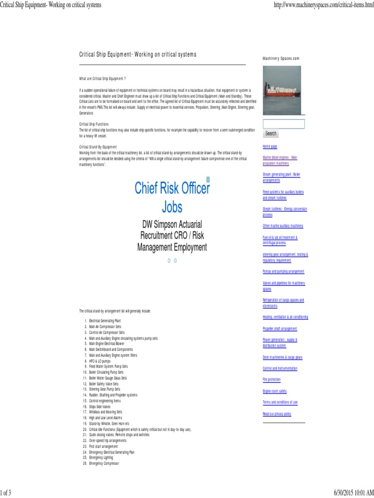 Critical Ship Equipment Working On Critical Systems PDF Marine