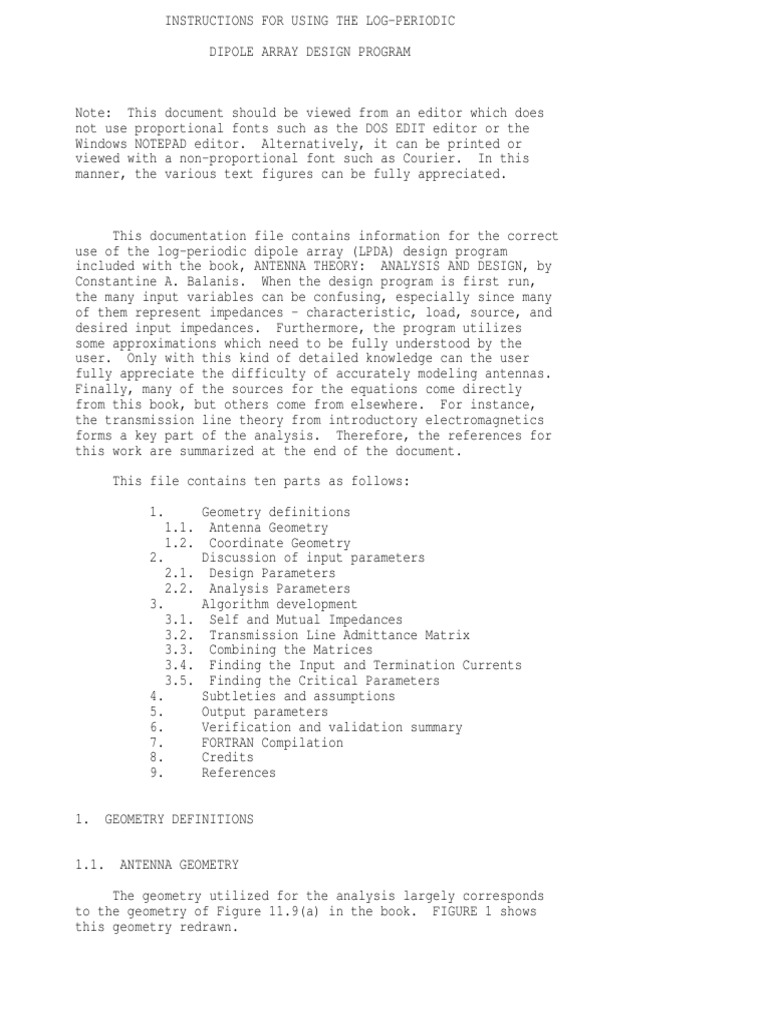 LPDA Design Program Instructions | PDF