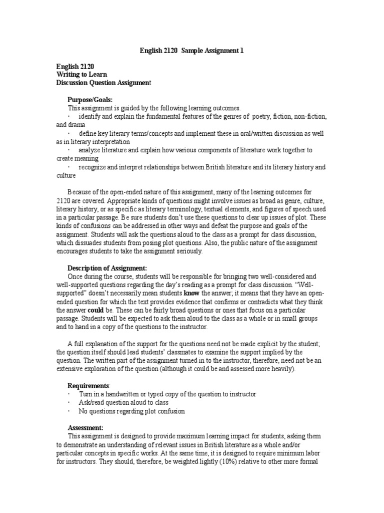 English 2120 Assignment Examples | PDF | Educational Assessment | Genre
