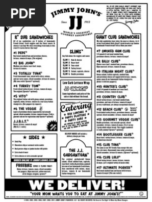 Jimmy John S Menu Turkey Meat Pickled Cucumber