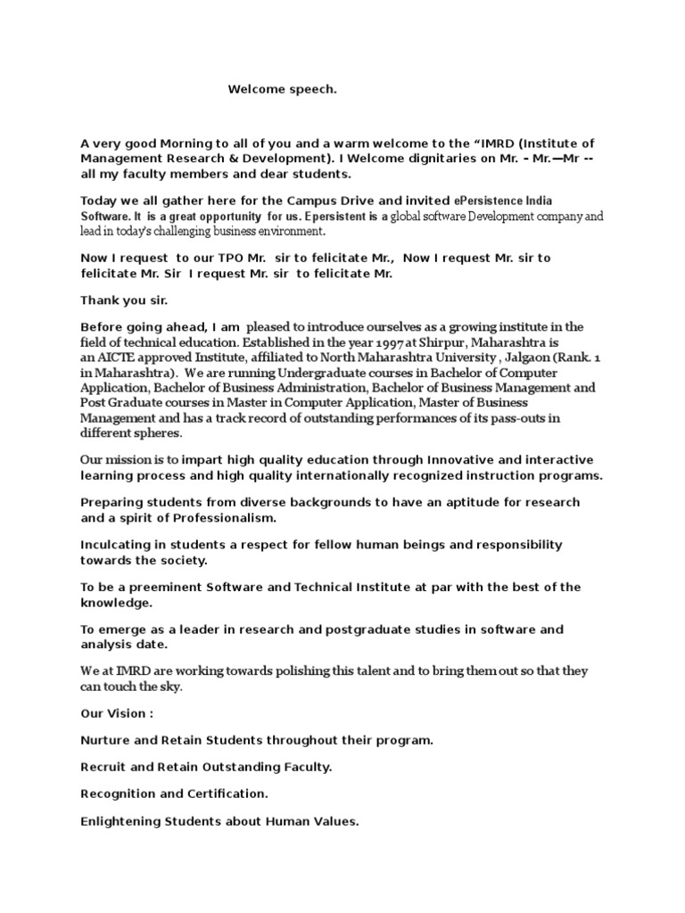 Welcome Speech | PDF | Bachelor&rsquo;s Degree | Postgraduate Education