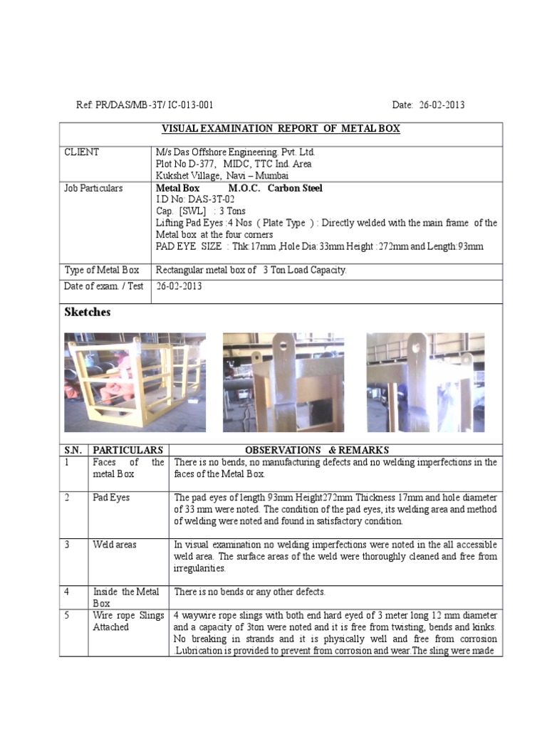 Visual Examination Report: Metal Box | PDF
